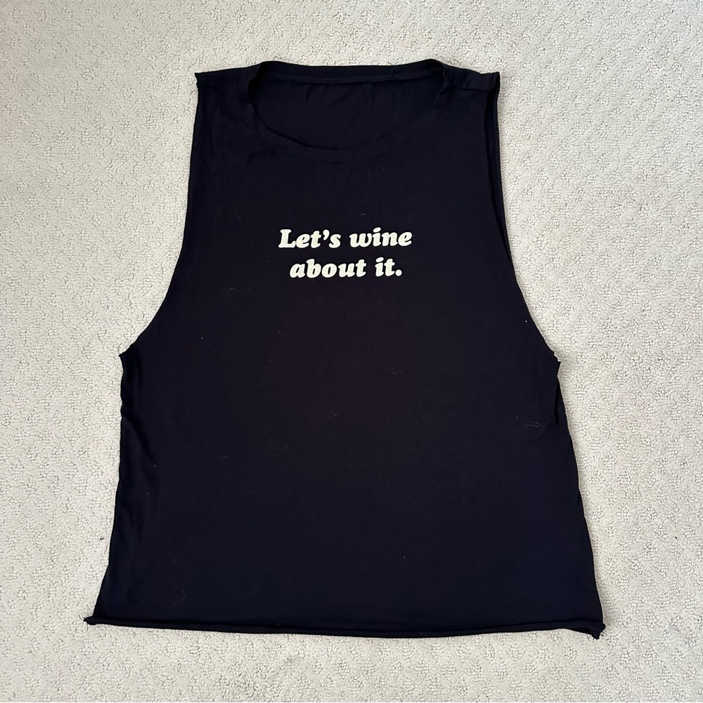 Emi Jay Let’s Wine About It Black Cotton Muscle Tank One Size